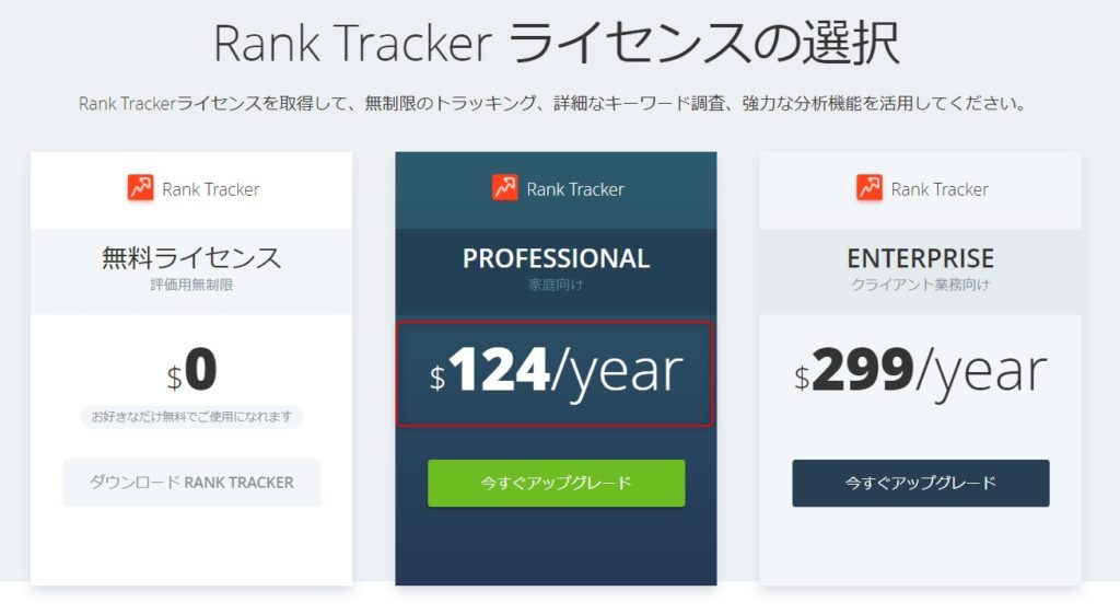 Rank Trackerの正常アップグレード画面