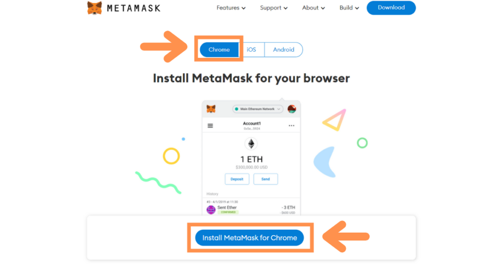 MetaMaskのインストール先を選択する画面