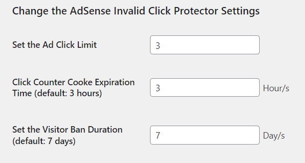 Adsense Invalid Click Protectorの設定画面